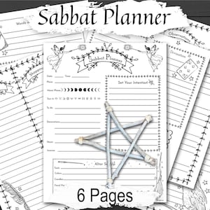 PLANIFICADOR DE SABBAT, 6 páginas imprimibles, incluye preparación del altar, lista de compras, pasos rituales con viñetas, intenciones, adivinación, oraciones y mucho más.