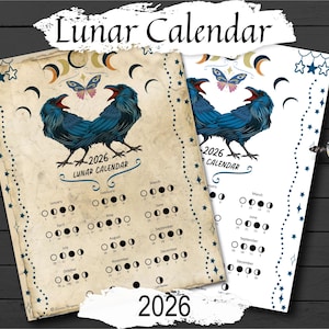 2026 Lunar Calendar: Wiccan Moon Phase Chart (Printable Digital Download)