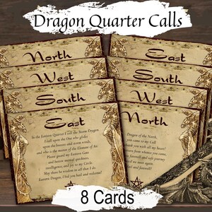 DRAGON CALL the QUARTERS, Lanza un círculo mágico, Crea un espacio sagrado, Llama y libera las 4 direcciones, 8 tarjetas imprimibles