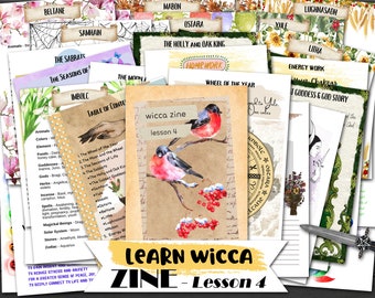 WICCA ZINE # 4 - Learn Wicca, Printable Witchcraft Course about the Wheel of the Year, Holly & Oak King, Energy Work, Homework and More!