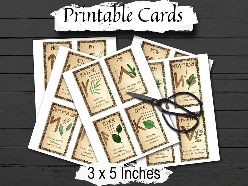 OGHAM ORACLE CARDS  Wicca Witchcraft Oracle Cards to Print at Home, Ogham Tarot Printable Oracle Deck Messages, Celtic Ogham Spirit Deck - Morgana Magick Spell