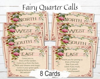 FAIRY CALL the QUARTERS, Cast a Magic Fairy Circle, Make Sacred Space, Call the Directions, Wicca Witch Pentagram Sorcery, 8 Printable Cards