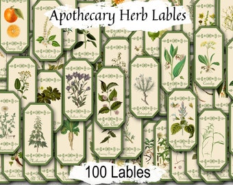 100 APOTHECARY LABELS Printable Witchcraft Tags, Spice Botanical Labels for the Kitchen Witch, Organize Your Herbs