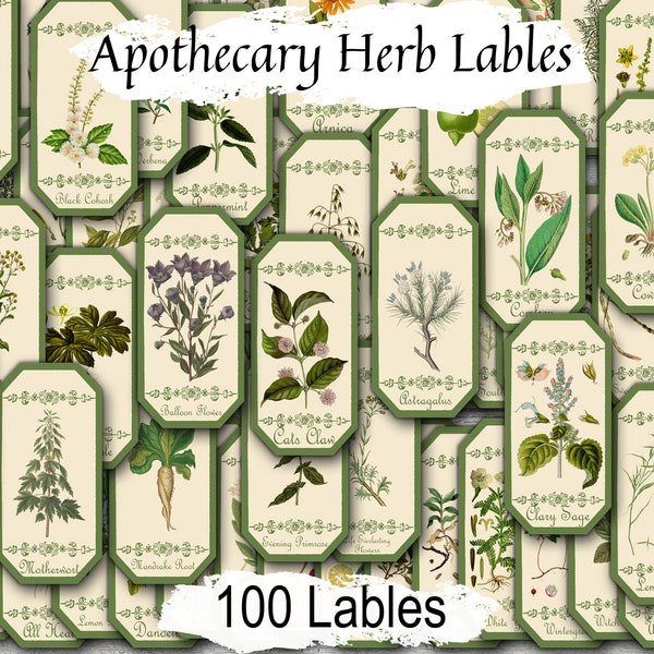 100 APOTHECARY LABELS Printable Witchcraft Tags, Spice Botanical Labels for the Kitchen Witch, Organize Your Herbs