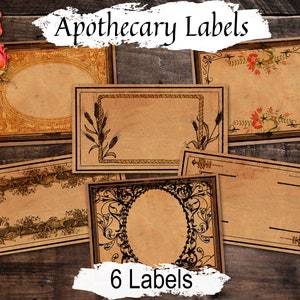 VINTAGE APOTHECARY LABELS, 6 Blank Printable Labels for  Spells, Potion, Aromatherapy, and Wicca Witchcraft Herbal Magic