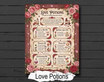 Love Potion Recipes: Book of Shadows Infographic Page for your Witchcraft Grimoire, Altar Art