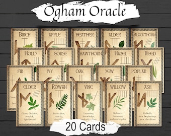 Cartas del Oráculo Ogham: Runas Celtas, Tarot del Árbol Druida (Imprimible)