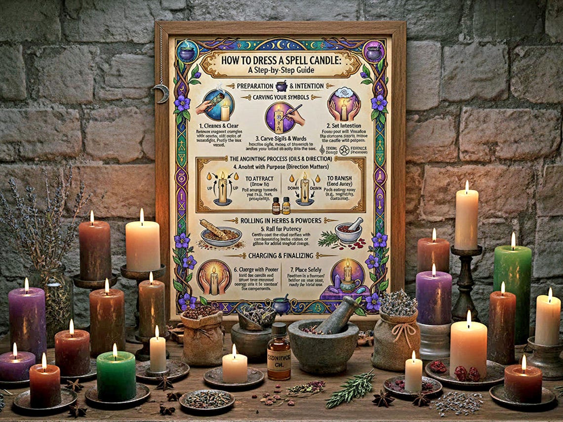 Candle Dressing Infographic: Anointing Ritual Instructions, Witchcraft ...