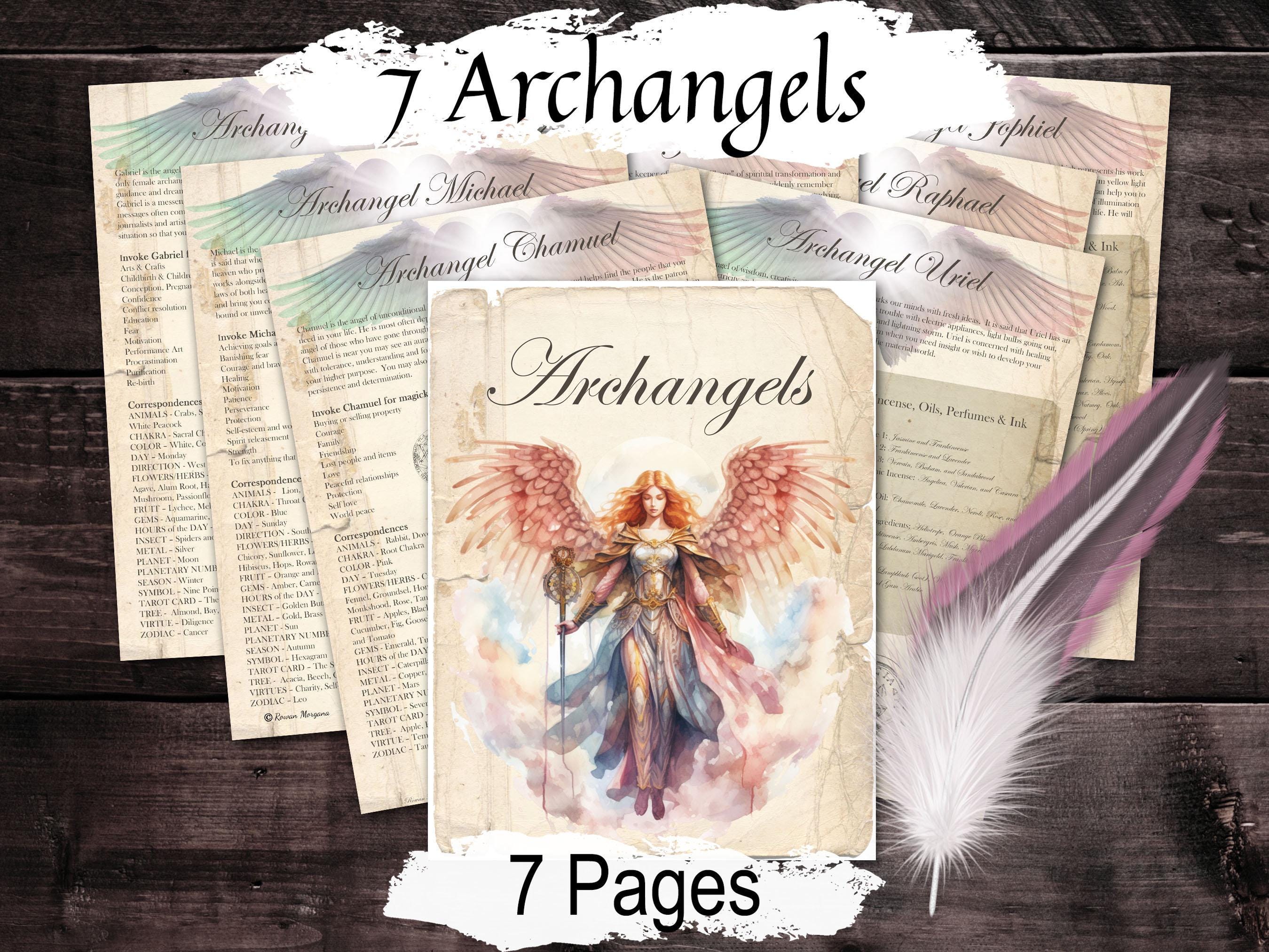 7 ARCHANGELS Gabriel, Raphael  Michael, Uriel, Chamuel, Jophiel, and Zadkiel, 8 Printable Pages, Angel Blessing & Protection