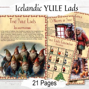 ISLANDIC YULE LADS, Gryla, solstice d'hiver, monstre de Noël, calendrier de l'avent, cartes postales, elfe scandinave, Noël nordique, cadeau de Noël, 21 pages