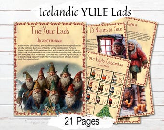Icelandic Yule Lads Folklore Print: Nordic Christmas Advent Calendar, Postcards, (21 Page PDF)