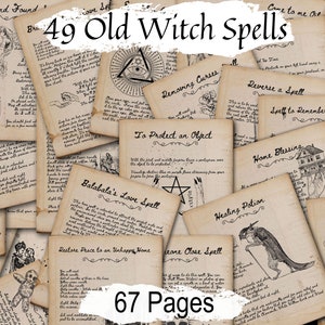 OLD WITCH SPELLS Bundle, 49 Printable Spells, 67 Pages of Old Witchcraft Handwritten Magick for your Wicca Spellbook