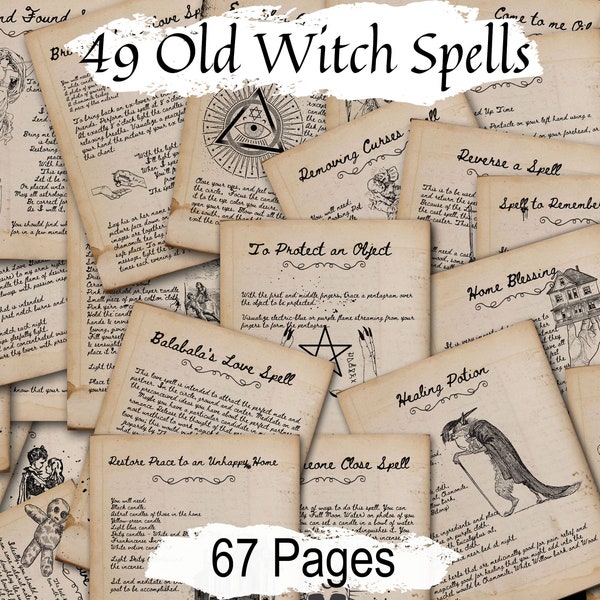 Lot DE SORTS DE VIEILLE SORCIÈRE, 49 sorts imprimables, 67 pages de magie manuscrite de sorcellerie ancienne pour votre grimoire de wicca