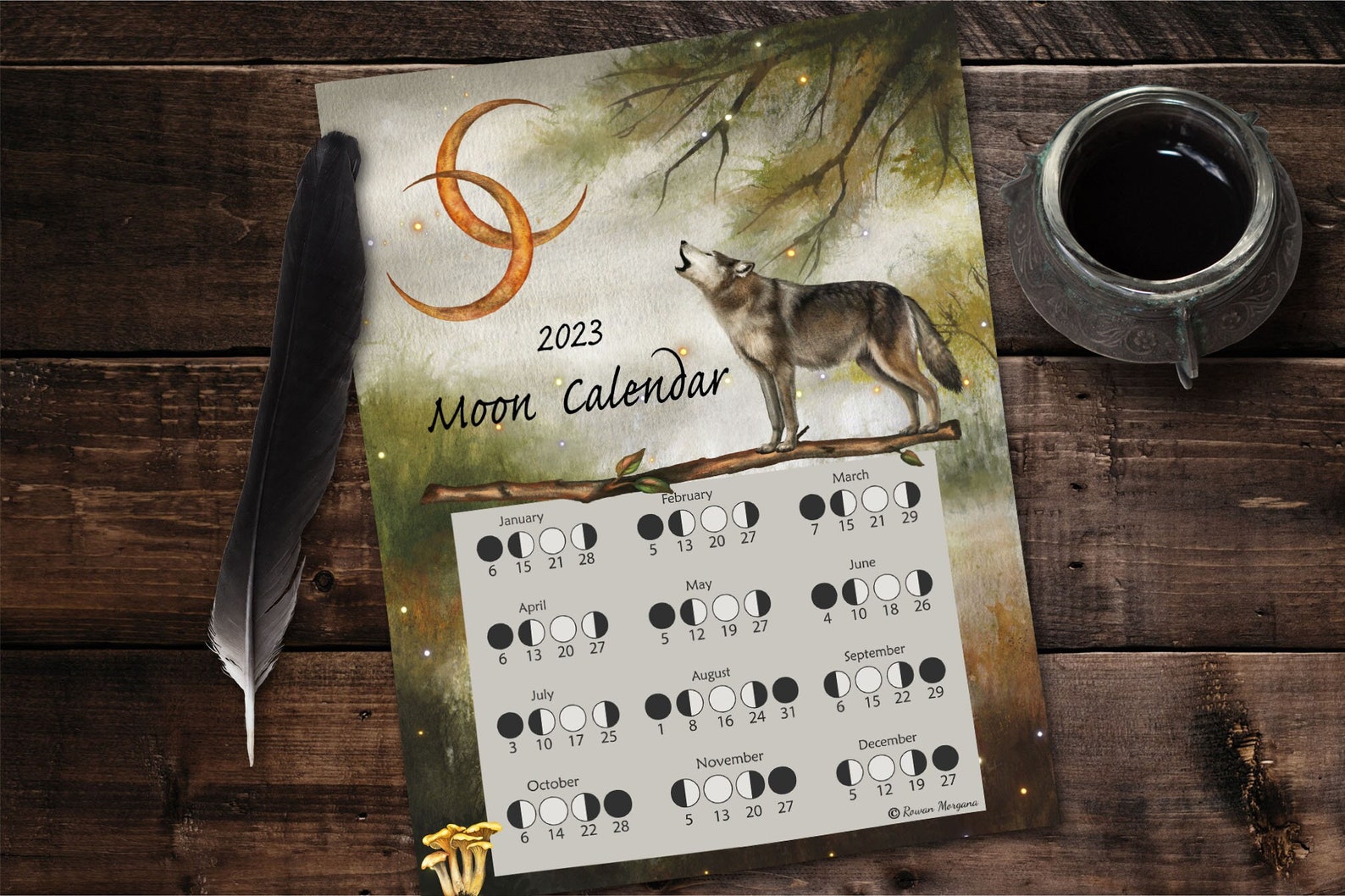 LUNAR CALENDAR 2023 Wolf Moon Dark Forest Wicca Witch Moon - Etsy