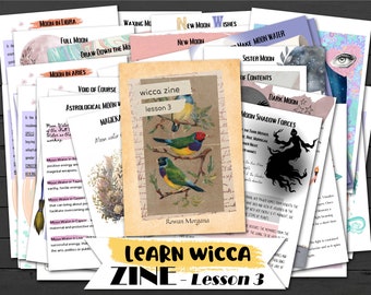 WICCA ZINE # 3 - Learn Wicca, Printable Witchcraft Course, All About Sister Moon, Make and Collect Moon Water, Heart Chakra Energy Work