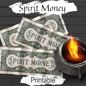 SPIRIT GELD, druckbare Reichtum Magie, Haunted Ghost Ancestor Opfergaben, falsches Geld, Joss Papier, Glücksbringer, Halloween Witchcraft