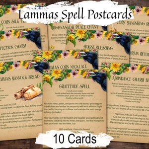 Cartas de hechizos de Lughnasadh, hechizos de Acción de Gracias, magia de Lammas, primera cosecha, 10 postales imprimibles, altar del Sabbat de Wicca, regalo de bruja pagana