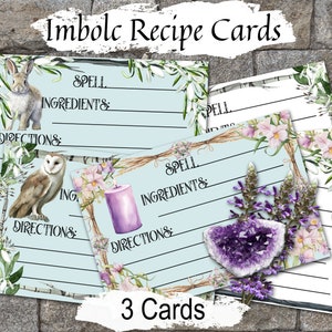 CARTES DE RECETTES IMBOLC, 3 cartes imprimables, Enregistrez vos recettes de sorcellerie, artisanat et sorts de potions d'apothicaire, cartes du sabbat de la wicca, déesse Brigid