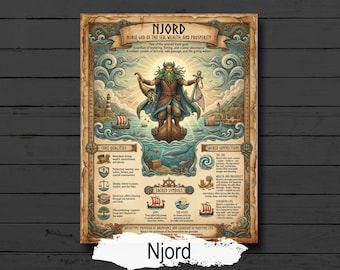 Njord Infographic: Norse God Mythology, Viking Printable Book of Shadows Page