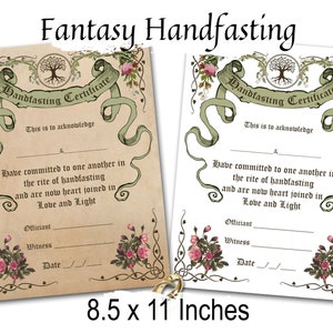 FANTASY HANDFASTING CERTIFICATE, Printable Witchcraft Wiccan, Celtic, Pagan Wedding Certificate 8.5 x 11", Parchment and White Backgrounds