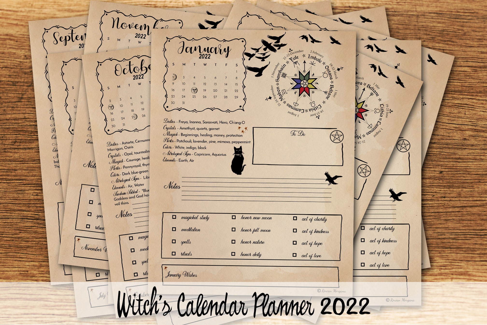 2022 Calendar Witch Planner 12 Pages Digital Download Witch | Etsy