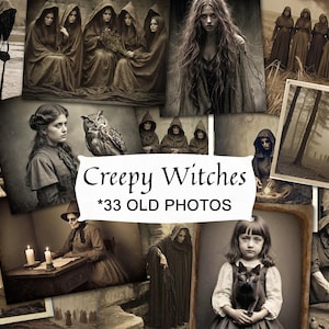 不気味な魔女の写真、アンティークセピアプリント、古い魔術の印刷物、商用利用可、魔女っぽい画像33枚、不気味なジャンクジャーナル、グリモアキット