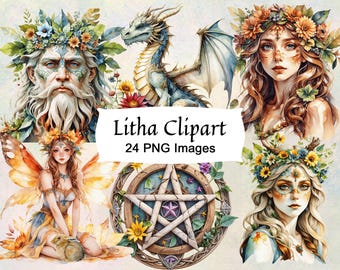 Litha Clipart Bundle: Summer Solstice Pagan Graphics, Commercial Use