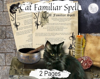 Cat Familiar Ritual: Wiccan Magick Spell for your Grimoire, 2 Printable Pages