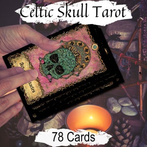 TAROT DE LA CALAVERA CELTA: Baraja completa para imprimir en casa, Oráculo Gótico de Halloween, 78 cartas imprimibles con guía