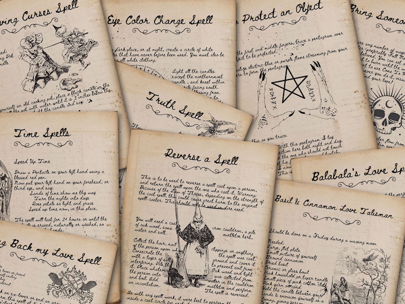 A sample of 10 of the spell pages in parchment.