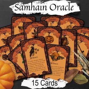 ORÁCULO DE SAMHAIN, Trabajo con las Sombras para el Año Nuevo de las Brujas, Tarot de Adivinación Wicca, Comunicación con Fantasmas, Mundo Espiritual, 15 Cartas Imprimibles