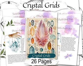 CRYSTAL GRID BUNDLE, Gemstone Magic, Cleansing Charging, Sacred Geometry Grid Template Kit, Mantra Mandala, 26 Printable pgs, 12 Grids