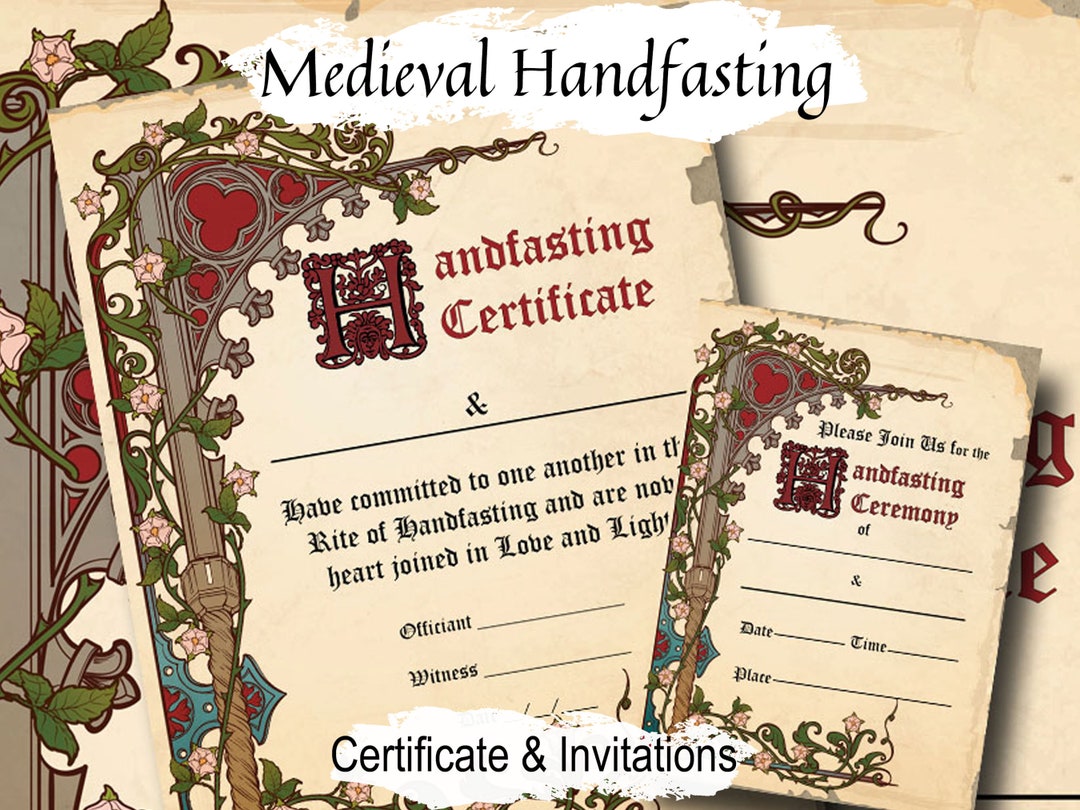 MEDIEVAL HANDFASTING, Printable Certificate &amp; Invitation, Wicca Pagan Wedding Marriage Parchment ...