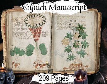 MANUSCRITO DE VOYNICH, Brujería antigua del siglo XV, 209 páginas imprimibles, Antiguo libro de las sombras misterioso e indescifrable escrito a mano