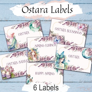 OSTARA LABELS, Spring Equinox Wicca Goddess Stickers, 6 Printable Sabbat Tags, Three Sizes, Rituals, Spells, Gifts & Altar Decorations