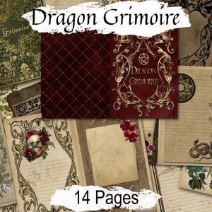 DRAGON GRIMOIRE, Printable Digital Junk Journal Kit for your Book of Shadows or Spellbook, Mystical World, Fire-Breathers, Fantasy Realm