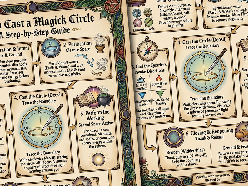 Cast a Magick Circle Infographic: Ritual Magic Guide, for Your Book of ...
