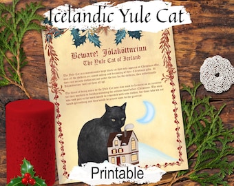 Jólakötturinn Yule Cat Print: Icelandic Folklore, Wicca Book of Shadows, (Printable PDF)