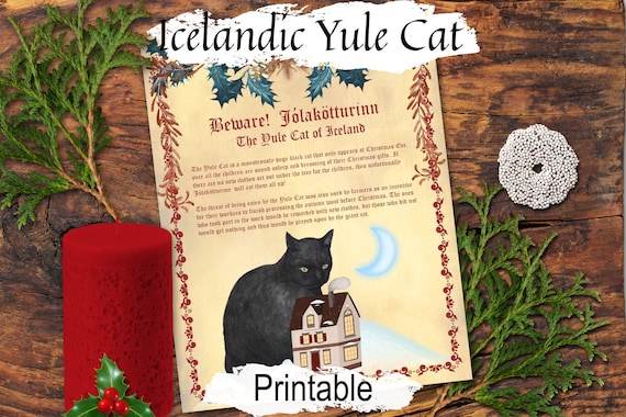 Jólakötturinn Yule Cat Print: Icelandic Folklore, Wicca Book of Shadows, (Printable PDF)