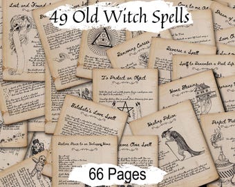 OLD WITCH SPELLS Bundle, 49 Printable Spells, 66 Pages of Old Witchcraft Handwritten Magick for your Wicca Spellbook