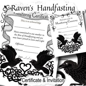 RAVEN'S LOVE HANDFASTING Urkunde und Einladung, Printable Pagan Wicca Hochzeit, Feiern Sie Ihre Liebe