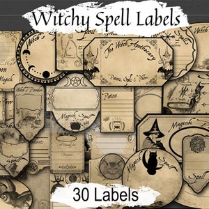 30 Witchy SPELL LABELS, Personalize your Wicca spells and potions, Spell Ingredient Witchcraft Tags