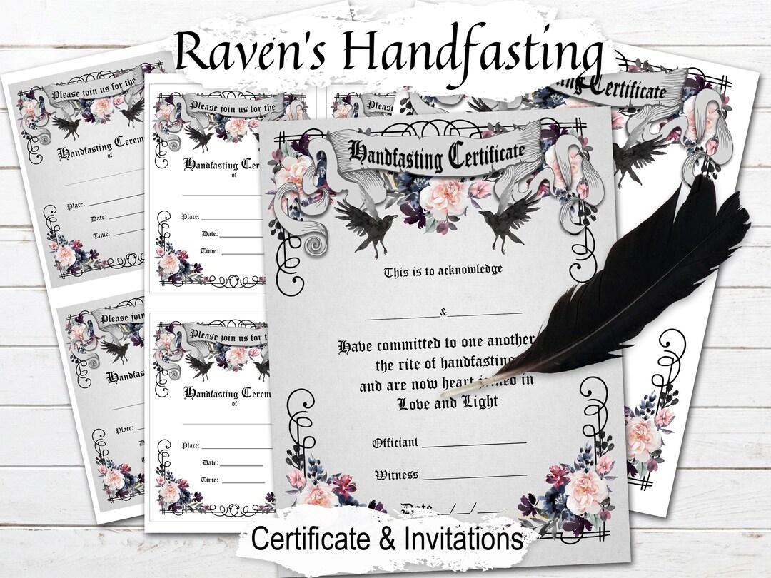 RAVENS HANDFASTING, Printable Pagan Wicca Certificate &amp; Invitation, Certificate 8.5 X 11 ...