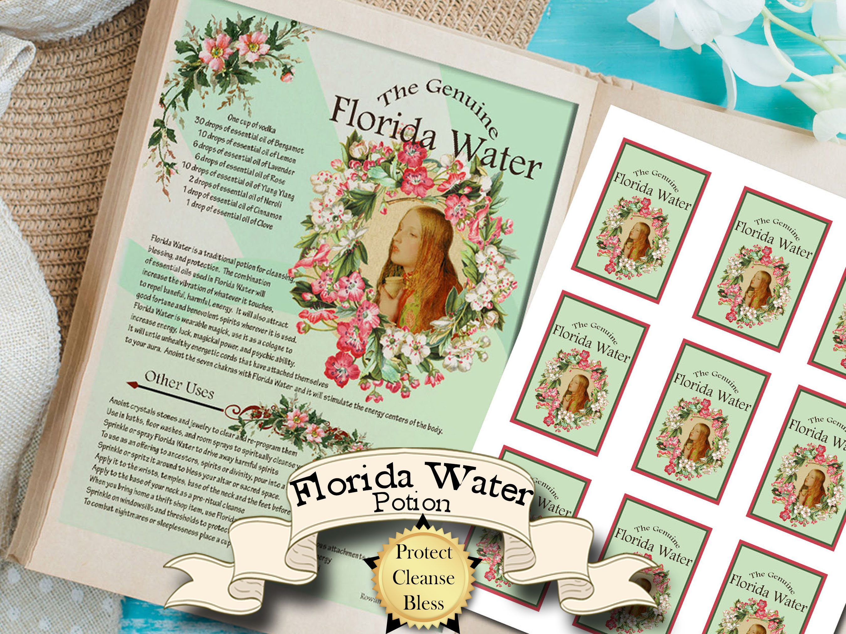 FLORIDA WATER COLOGNE Printable Recipe With Bonus Labels, for