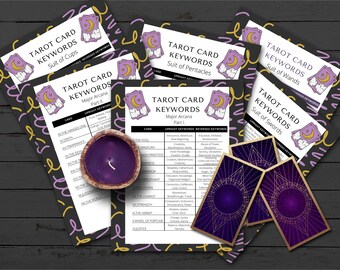 TAROT CHEAT SHEETS, 5 Pages Digital Download, 78 tarot card quick guide printable, Tarot beginner keywords reference Guide,  Learn the Tarot