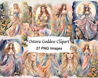 Ostara Goddess Clipart: Spring Watercolor Graphics for Commercial Use (27 PNGs)