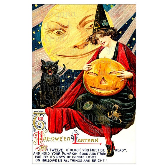 VINTAGE HALLOWEEN LANTERN Printable Postcard , Instant Download