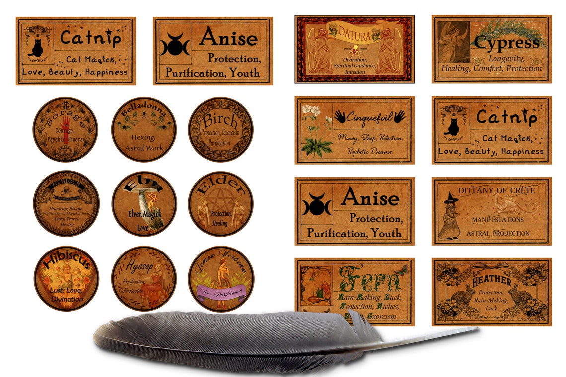 WITCH LABELS 2 36 Labels Herbs and their Magickal Uses | Etsy