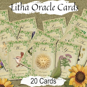 ORÁCULO DE LITHA, 20 tarjetas imprimibles, adivinación del solsticio de verano con mensajes inspiradores