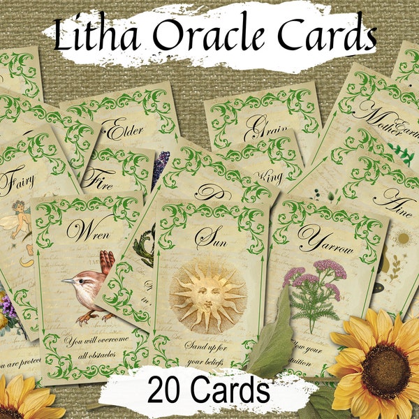 LITHA ORACLE, 20 Printable Cards, Summer Solstice Divination with Inspirational Messages